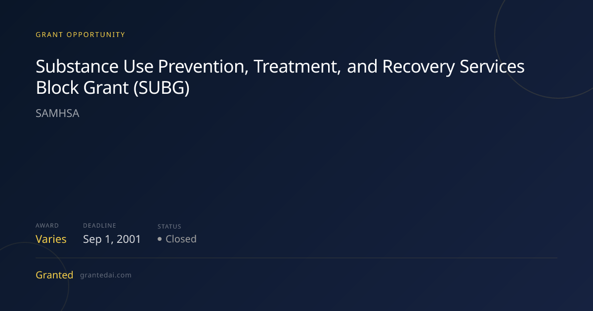 Substance Use Prevention, Treatment, and Recovery Services Block Grant ...