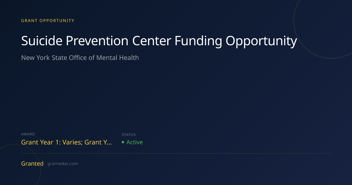 Suicide Prevention Center Funding Opportunity (2026) | Granted AI