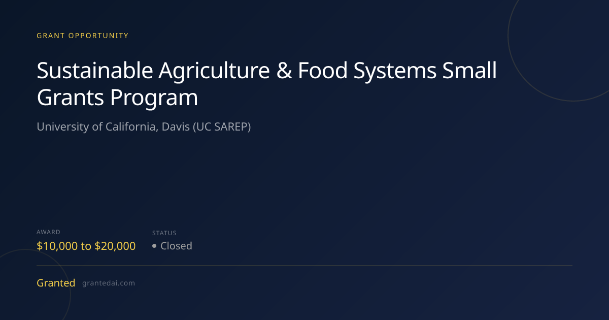 Sustainable Agriculture & Food Systems Small Grants Program (2026 ...