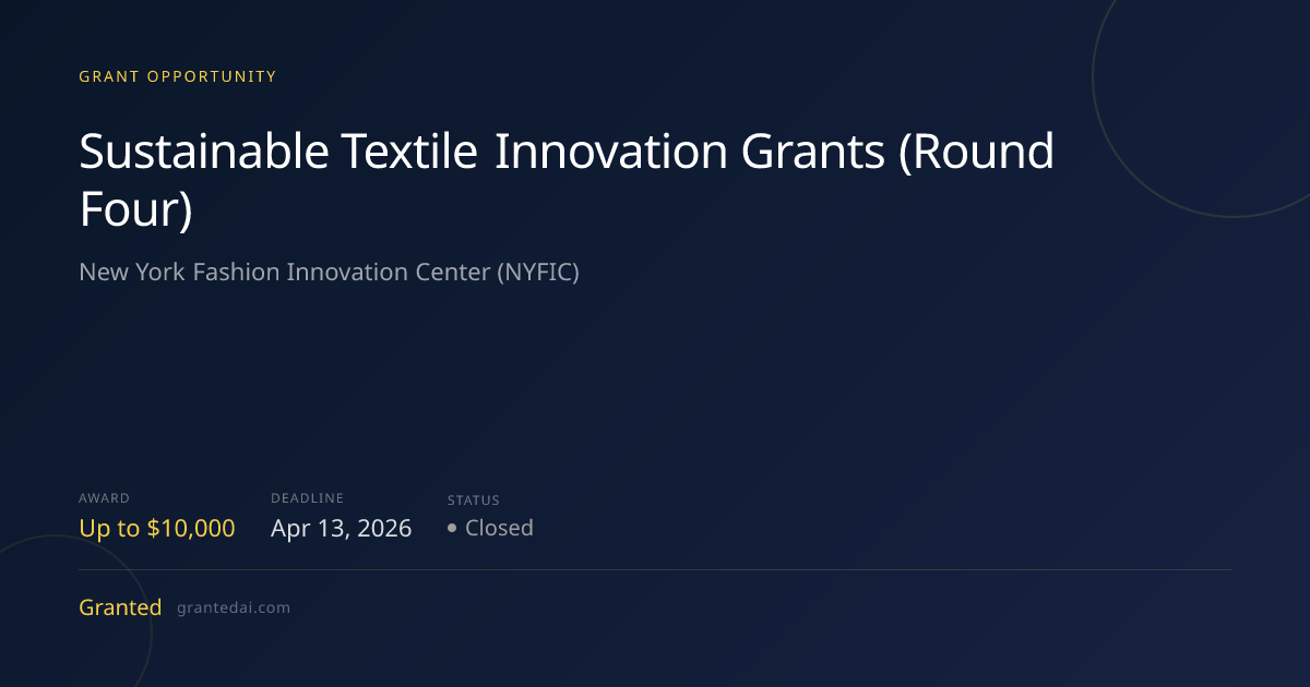 Sustainable Textile Innovation Grants (Round Four) (2026) | Granted AI
