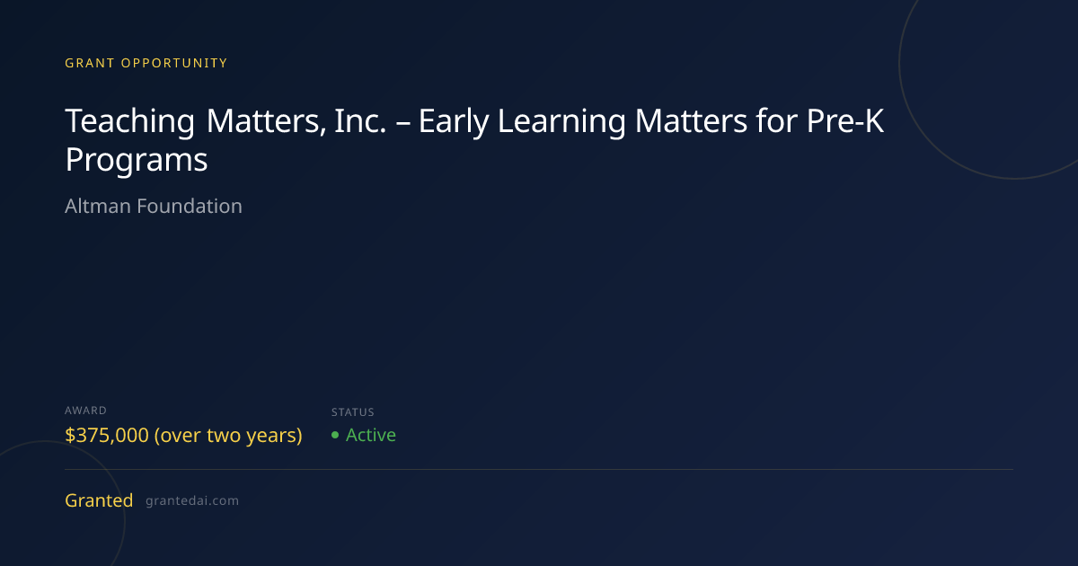 Teaching Matters, Inc. – Early Learning Matters for Pre-K Programs ...