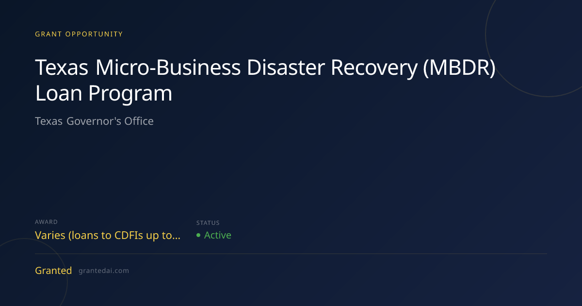 Texas Micro-Business Disaster Recovery (MBDR) Loan Program (2026 ...