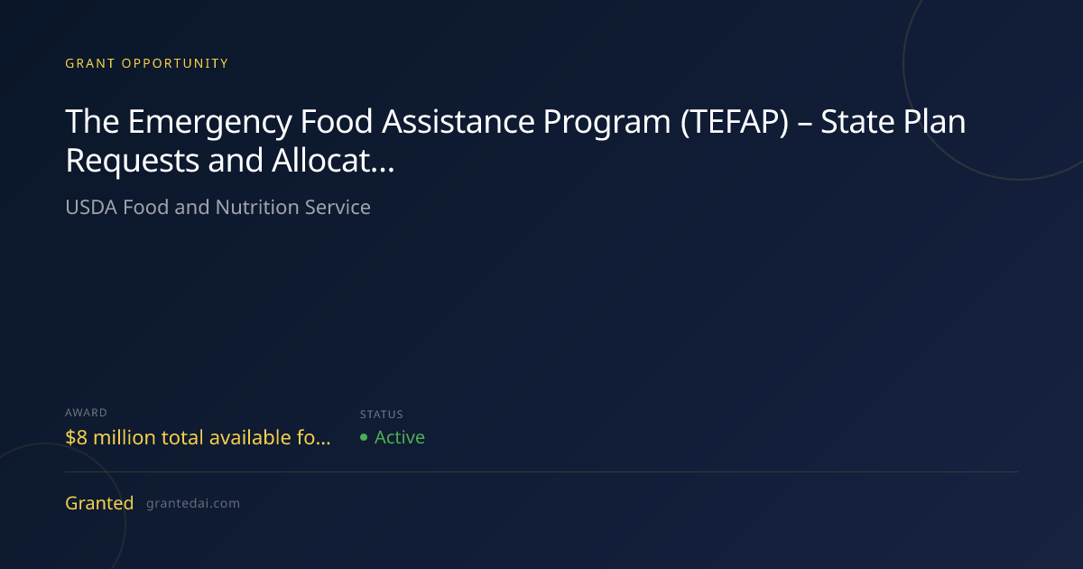 The Emergency Food Assistance Program (TEFAP) – State Plan Requests and ...