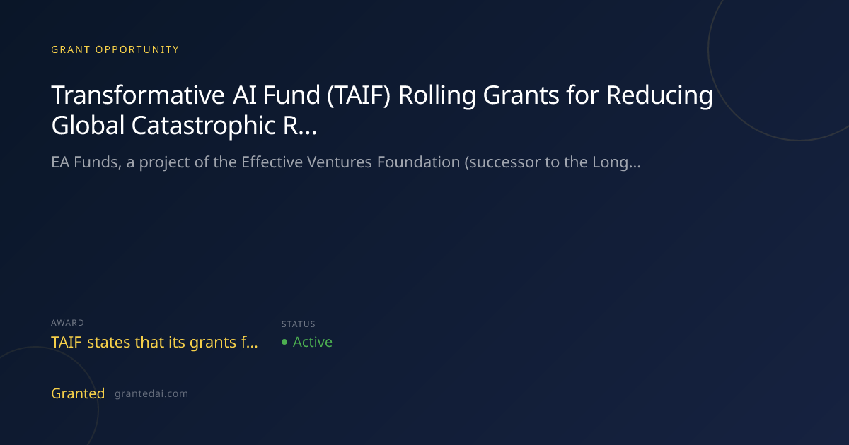 Transformative AI Fund (TAIF) Rolling Grants for Reducing Global ...