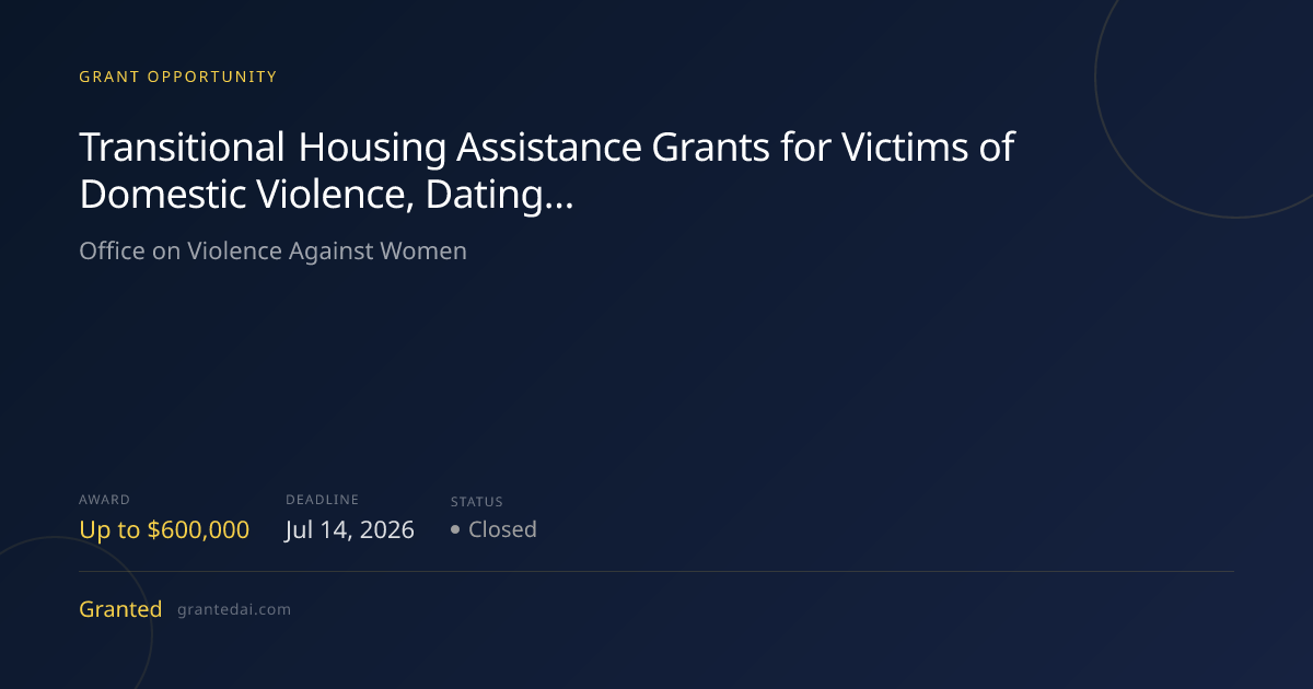 Transitional Housing Assistance Grants for Victims of Domestic Violence ...