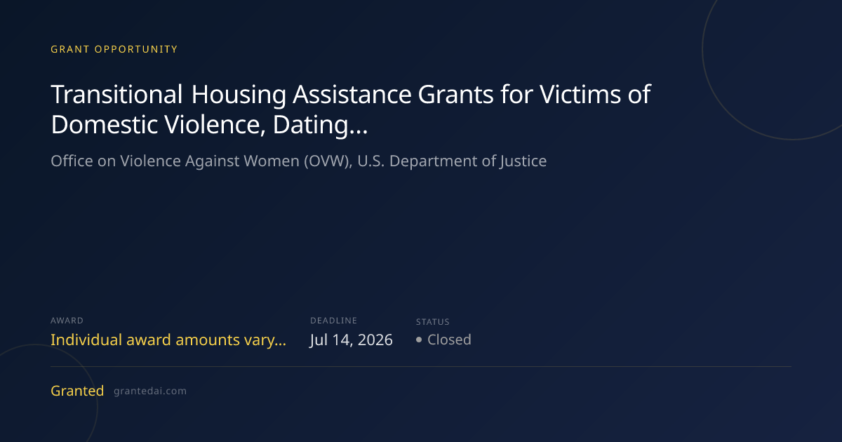 Transitional Housing Assistance Grants for Victims of Domestic Violence ...
