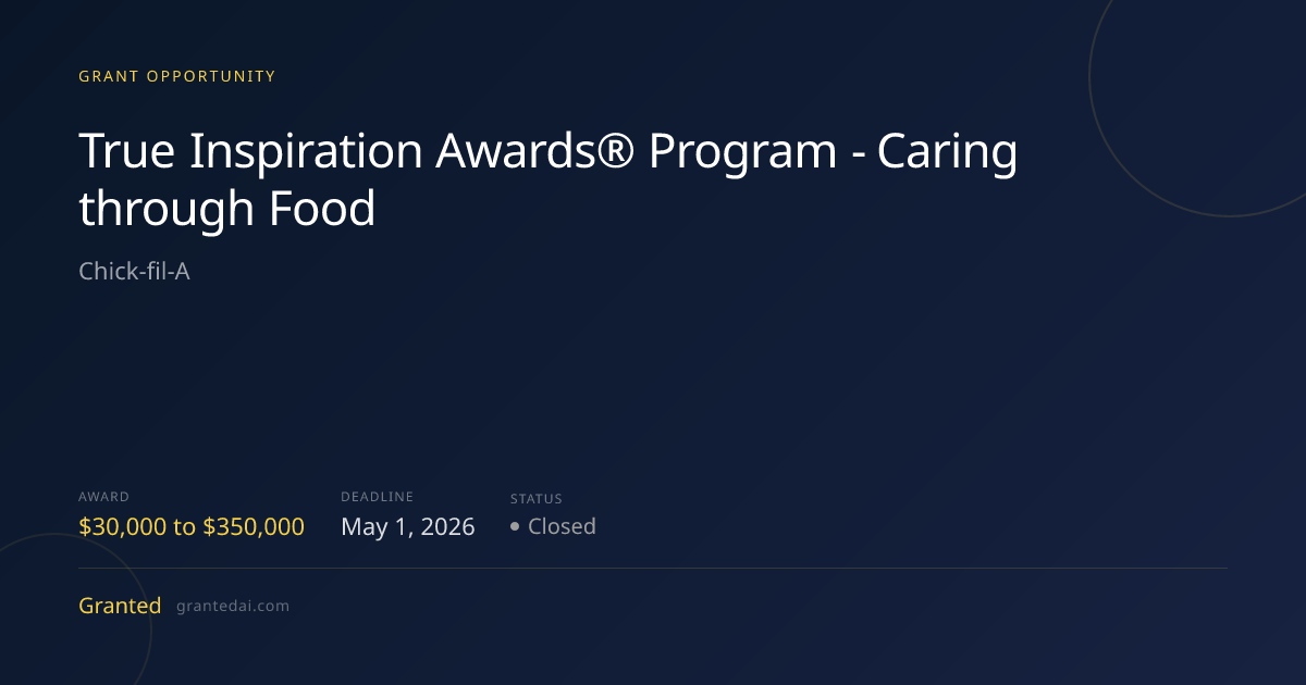 True Inspiration Awards® Program - Caring through Food (2026) | Granted AI