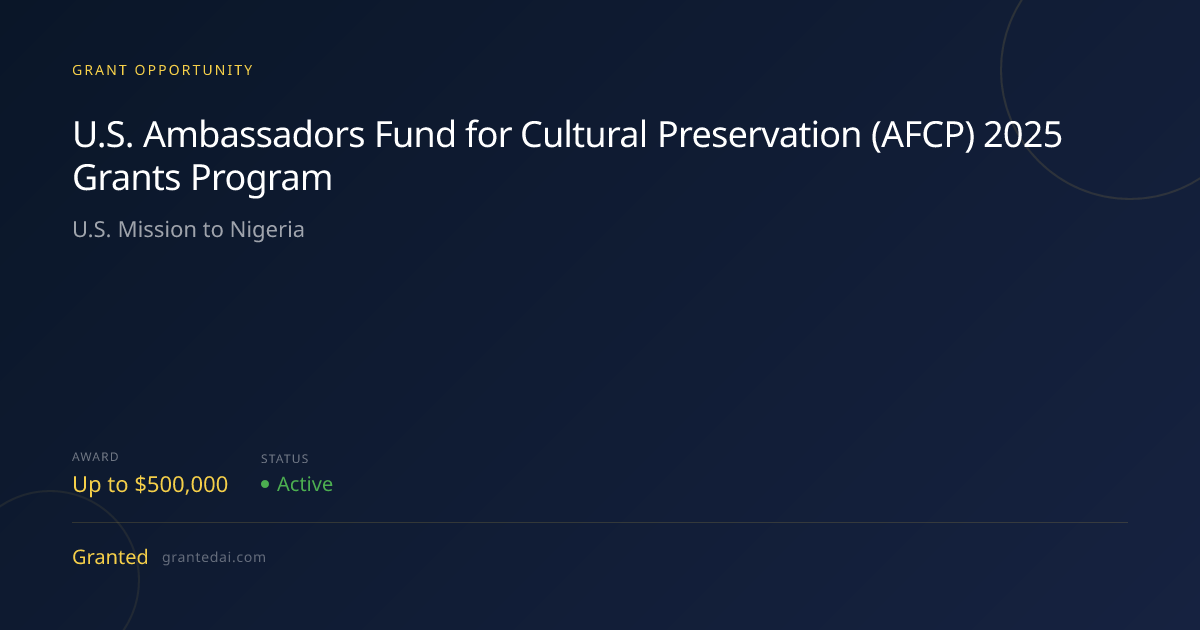 U.S. Ambassadors Fund for Cultural Preservation (AFCP) 2025 Grants ...