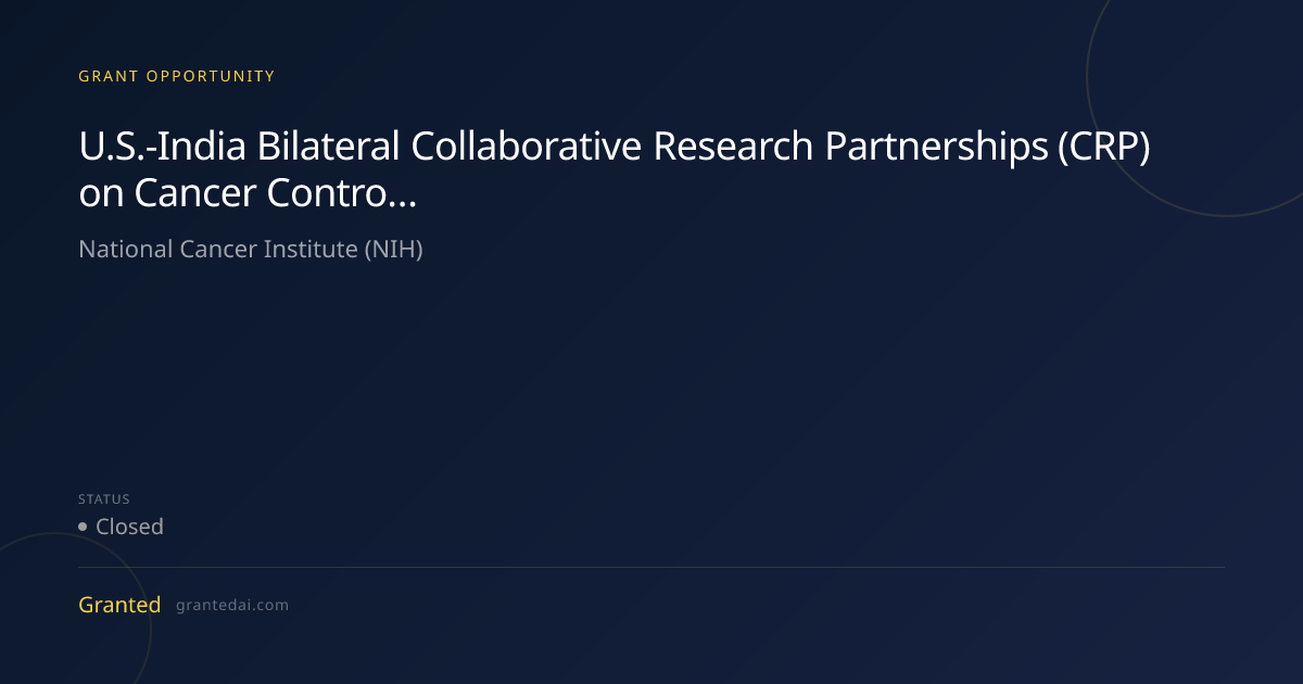 U.S.-India Bilateral Collaborative Research Partnerships (CRP) on ...