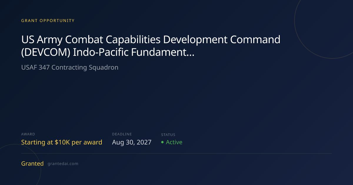 US Army Combat Capabilities Development Command (DEVCOM) Indo-Pacific ...