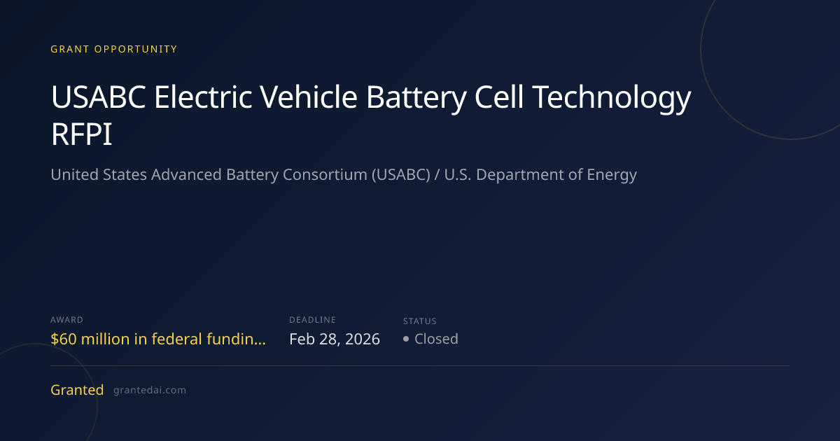 USABC Electric Vehicle Battery Cell Technology RFPI (2026) | Granted AI
