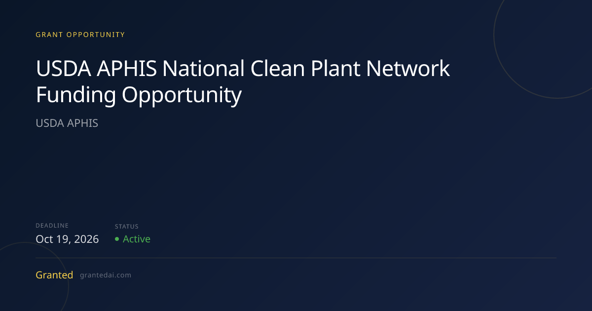 USDA APHIS National Clean Plant Network Funding Opportunity (2026 ...