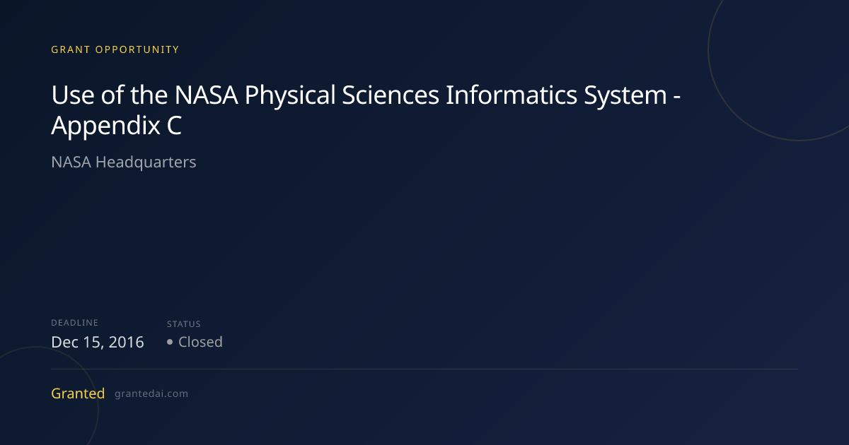 Use of the NASA Physical Sciences Informatics System - Appendix C (2016 ...