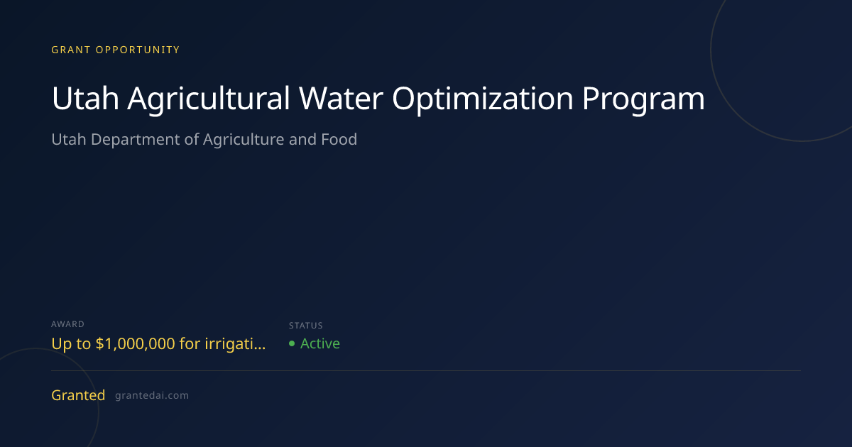 Utah Agricultural Water Optimization Program (2026) | Granted AI