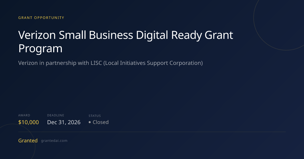 Verizon Small Business Digital Ready Grant Program (2026) | Granted AI