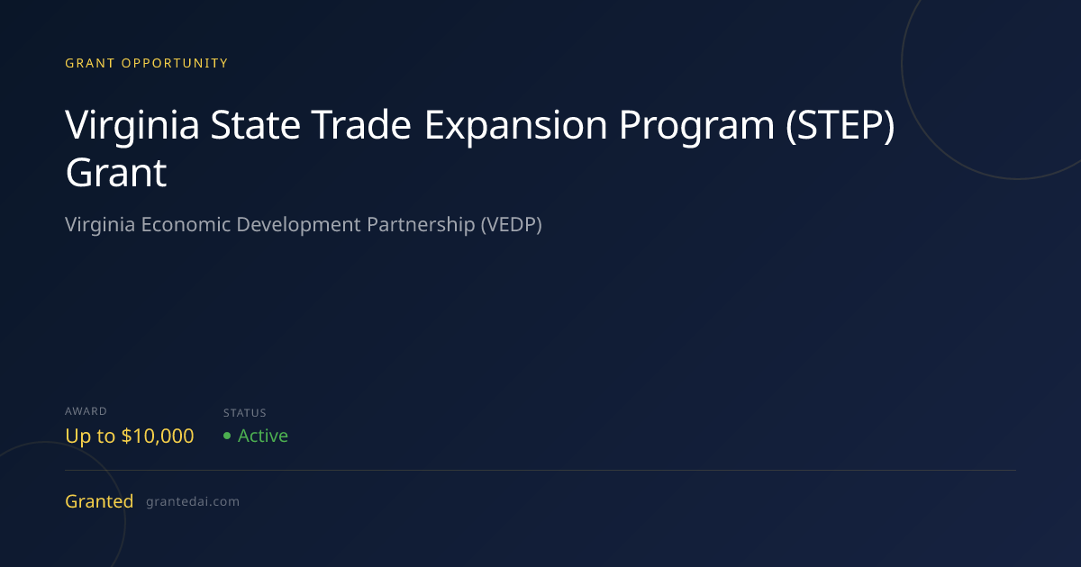 Virginia State Trade Expansion Program (STEP) Grant (2026) | Granted AI