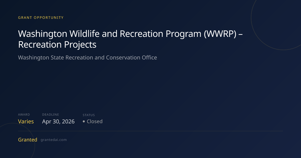 Washington Wildlife and Recreation Program (WWRP) – Recreation Projects ...