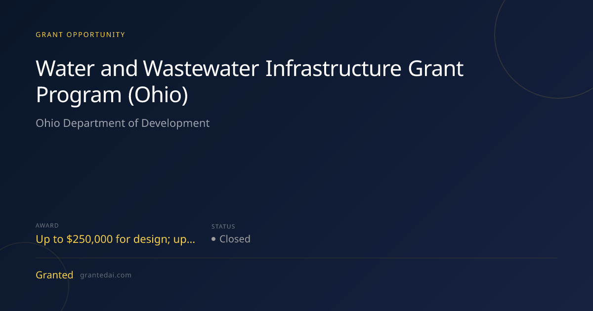 Water and Wastewater Infrastructure Grant Program (Ohio) (2026 ...