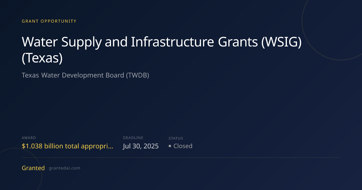 Water Supply and Infrastructure Grants (WSIG) (Texas) (2025) | Granted AI