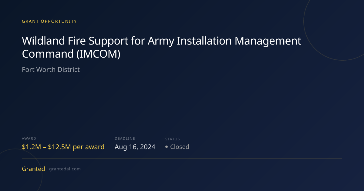 Wildland Fire Support for Army Installation Management Command (IMCOM ...