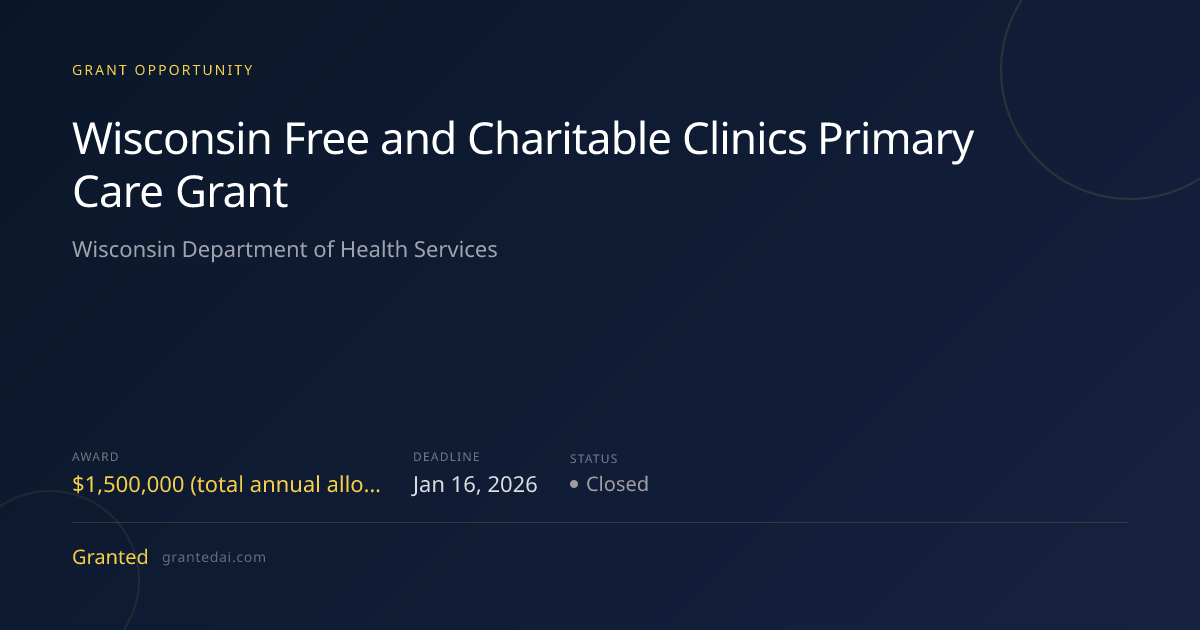 Wisconsin Free and Charitable Clinics Primary Care Grant (2026 ...