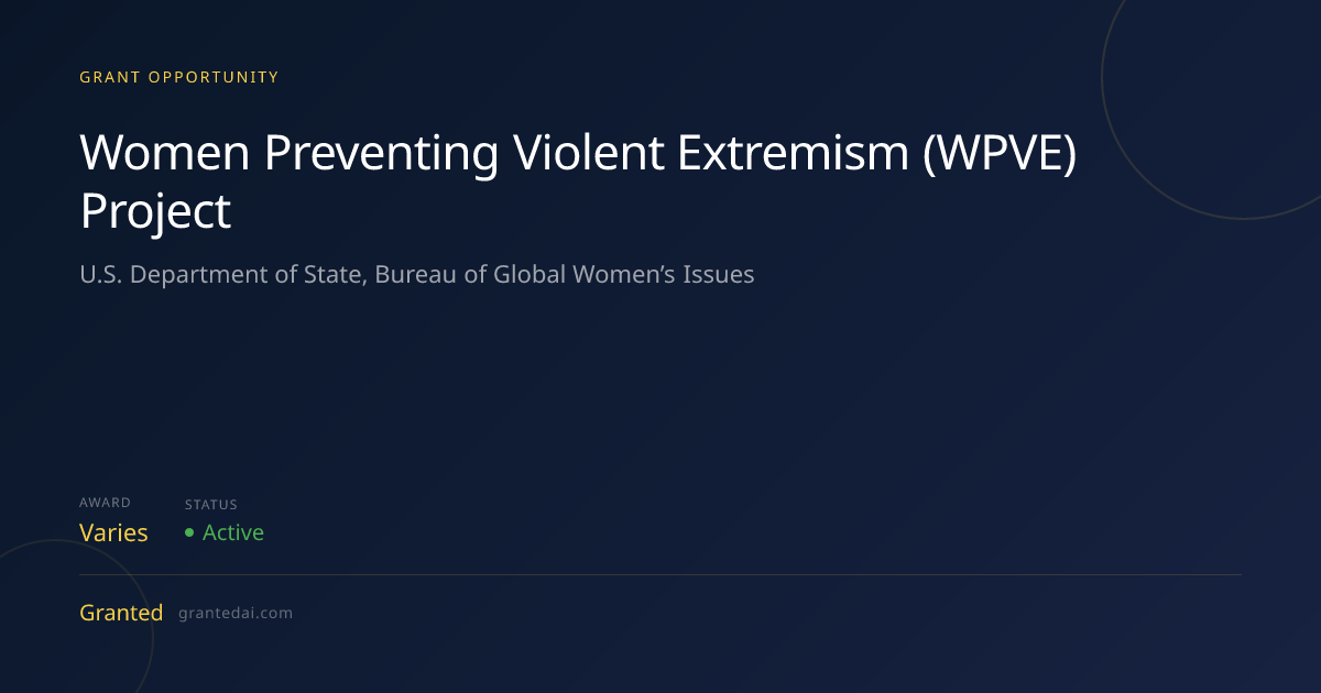 Women Preventing Violent Extremism (WPVE) Project (2026) | Granted AI