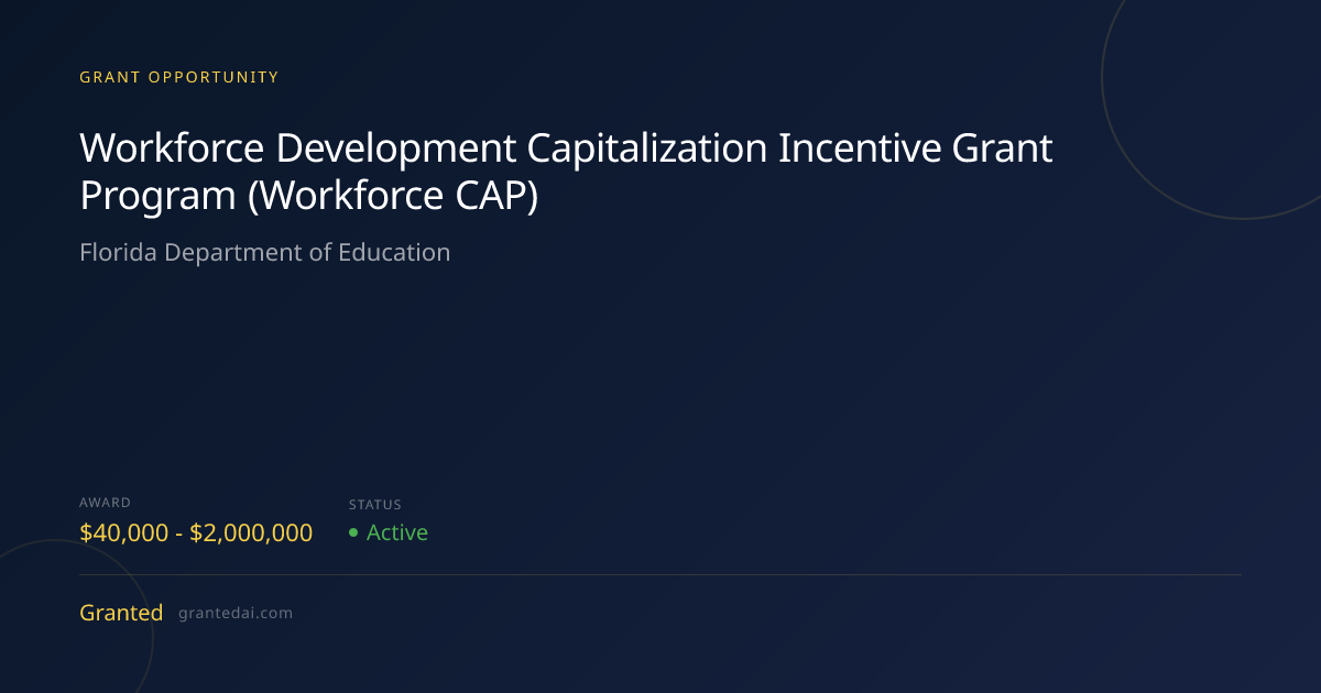 Workforce Development Capitalization Incentive Grant Program (Workforce ...
