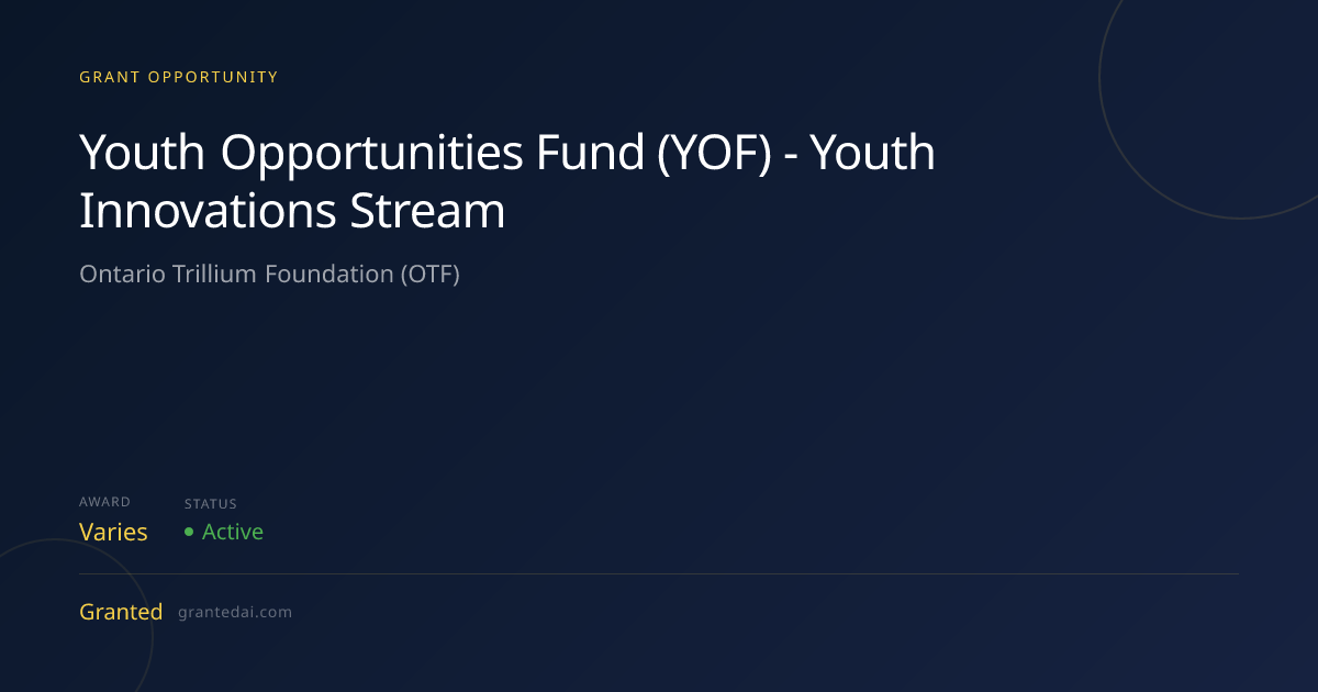 Youth Opportunities Fund (YOF) - Youth Innovations Stream (2026 ...