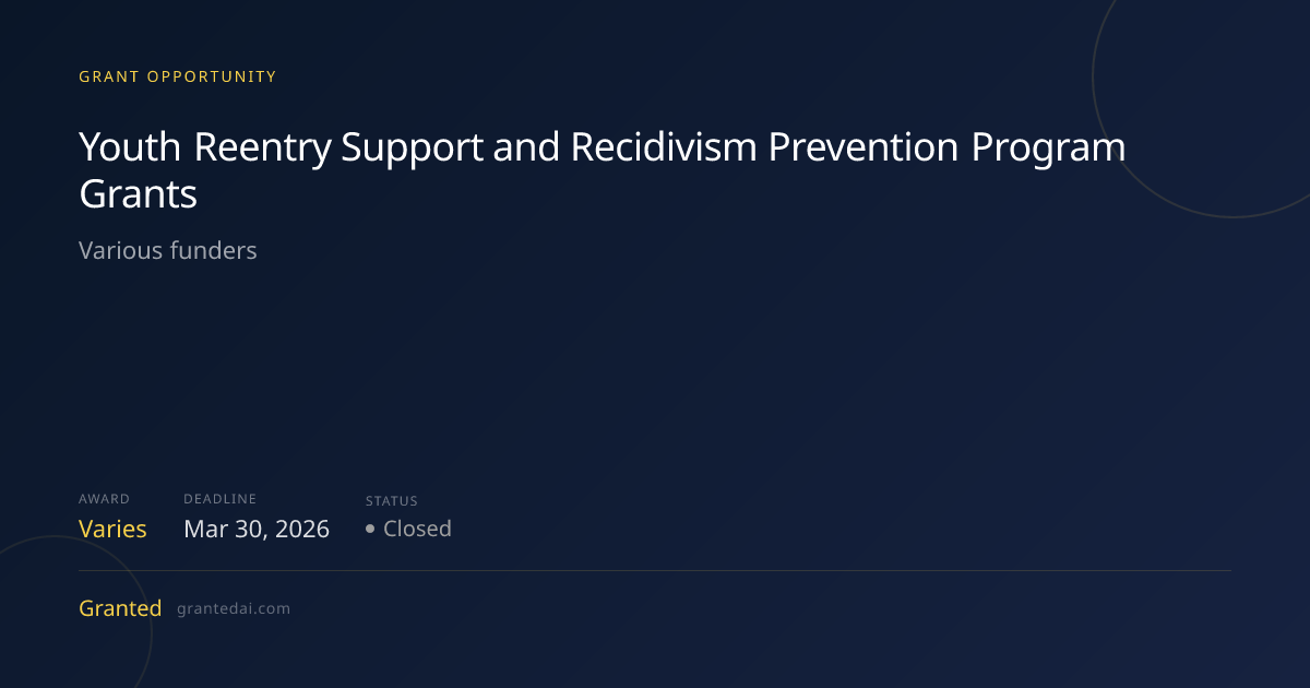 Youth Reentry Support and Recidivism Prevention Program Grants (2026 ...