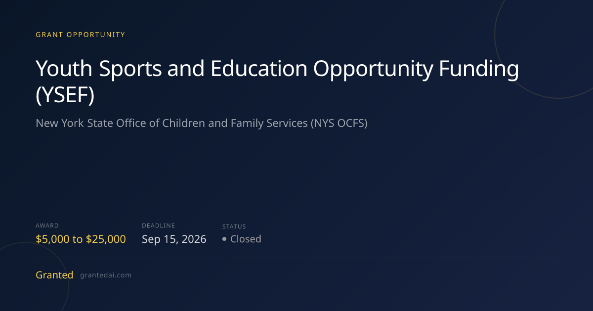 Youth Sports and Education Opportunity Funding (YSEF) (2026) | Granted AI